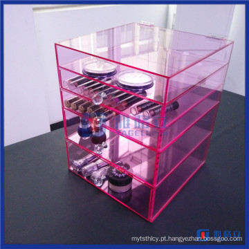China Manfuacturer Custom Pink 5 Tier Acrylic Makeup Organizer